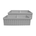 '- Reversible Front Bowl Cement Light Fluted Double Farmhaus Sink a Quatro Apron Collection with Fireclay Alcove Matte Whitehaus Fireclay