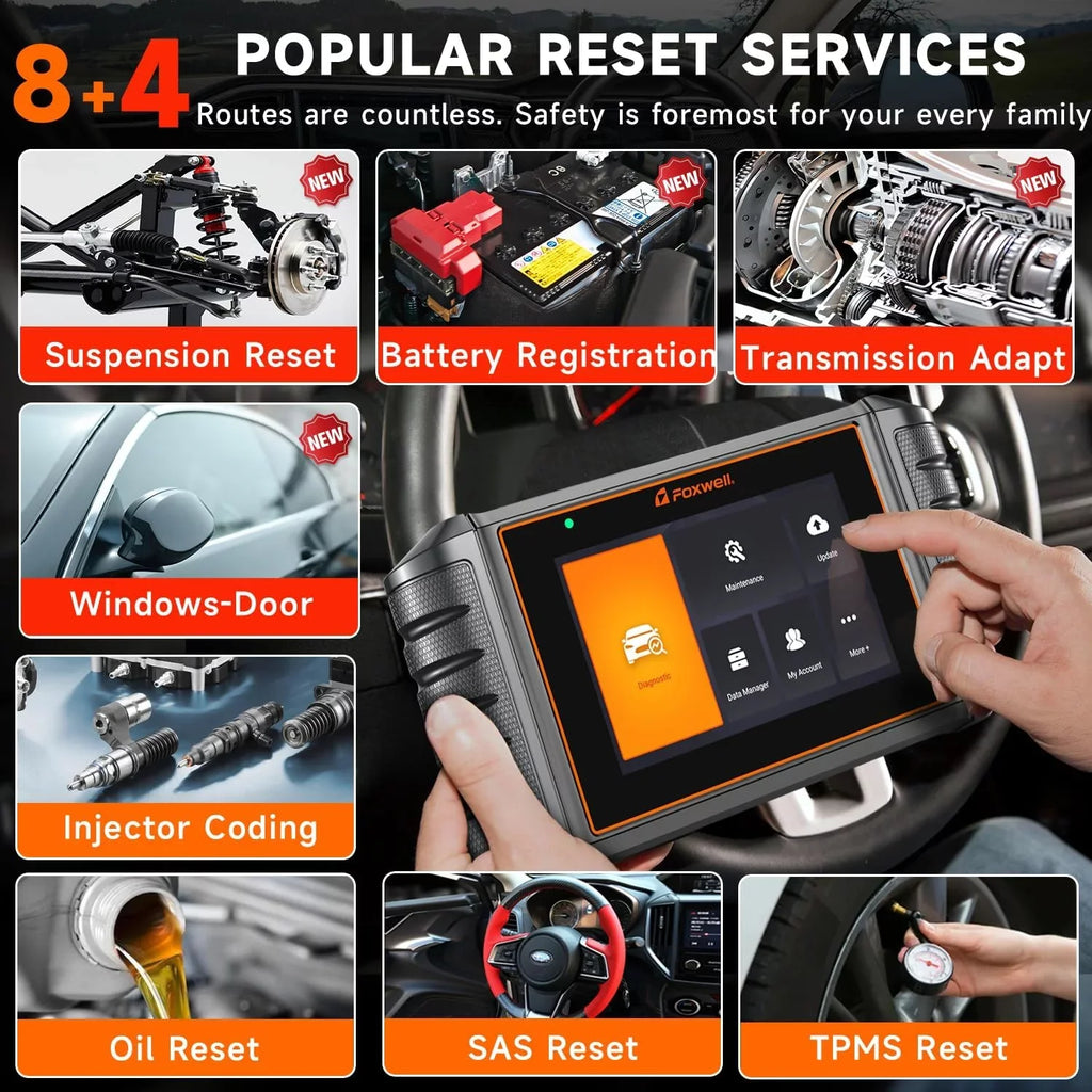 Automotive Battery OBDII NT726 FOXWELL Bleeding System Gift: Throttle Tool Reset Reader BMS OBD2 Tester ABS Service Scanner 12 All Coding Injector Diagnostic Suspension Scanner, Code Reset Automotive