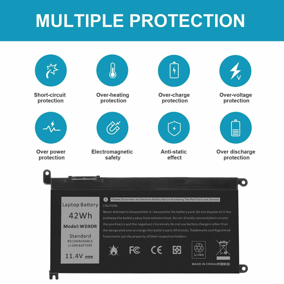 5568 7569 Inspiron WDXOR DELL 7368 13 For 5368 FC92N 42Wh 5567 Battery 15 WDX0R