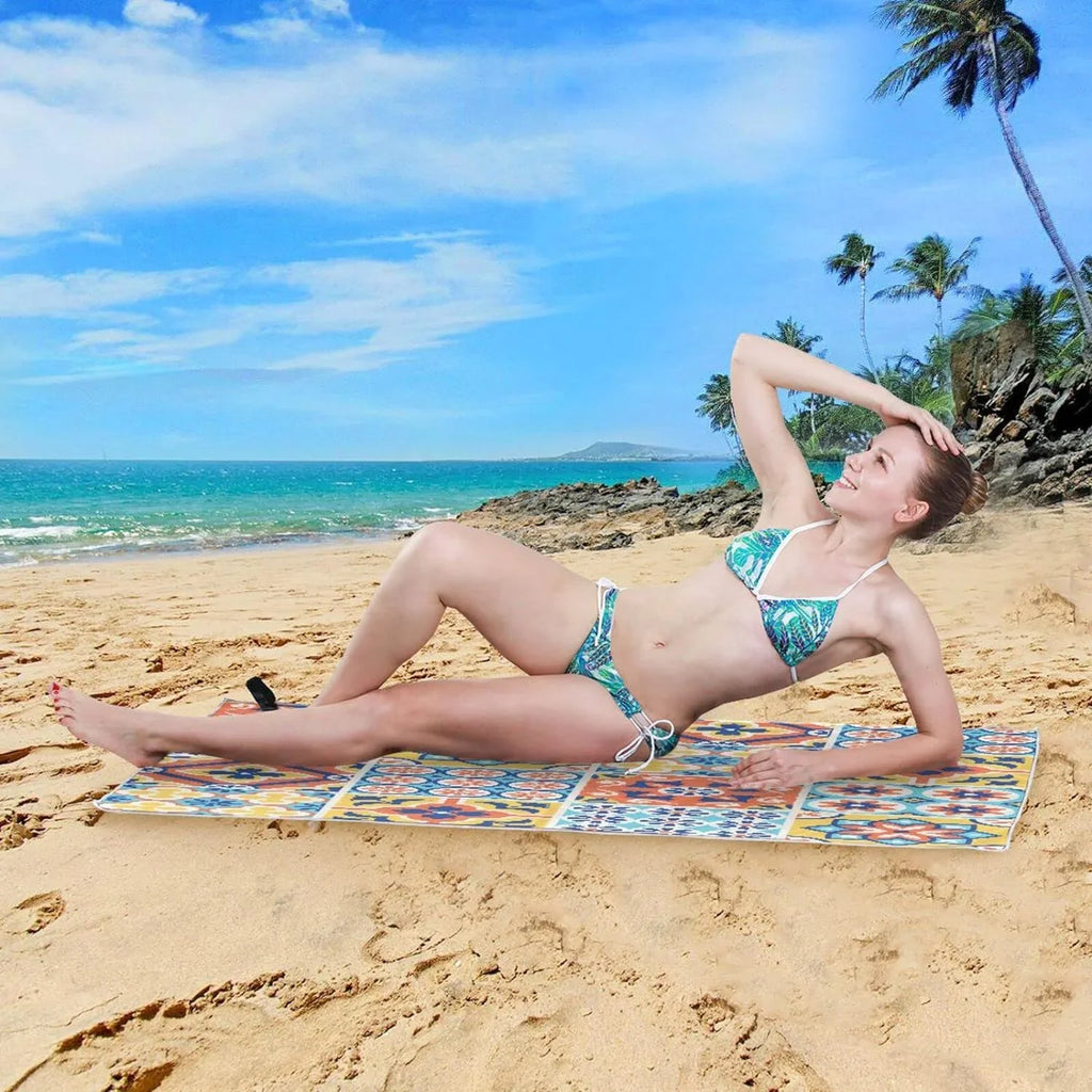 Swim Quick Oversized Beach Talavera Towel, Towel 31”X71” Tiles Pool Towel Lightweight Sand Free Thin Dry Bestwell Yoga Microfiber Shower Style Mexican Bath Blanket, Multipurpose Towel