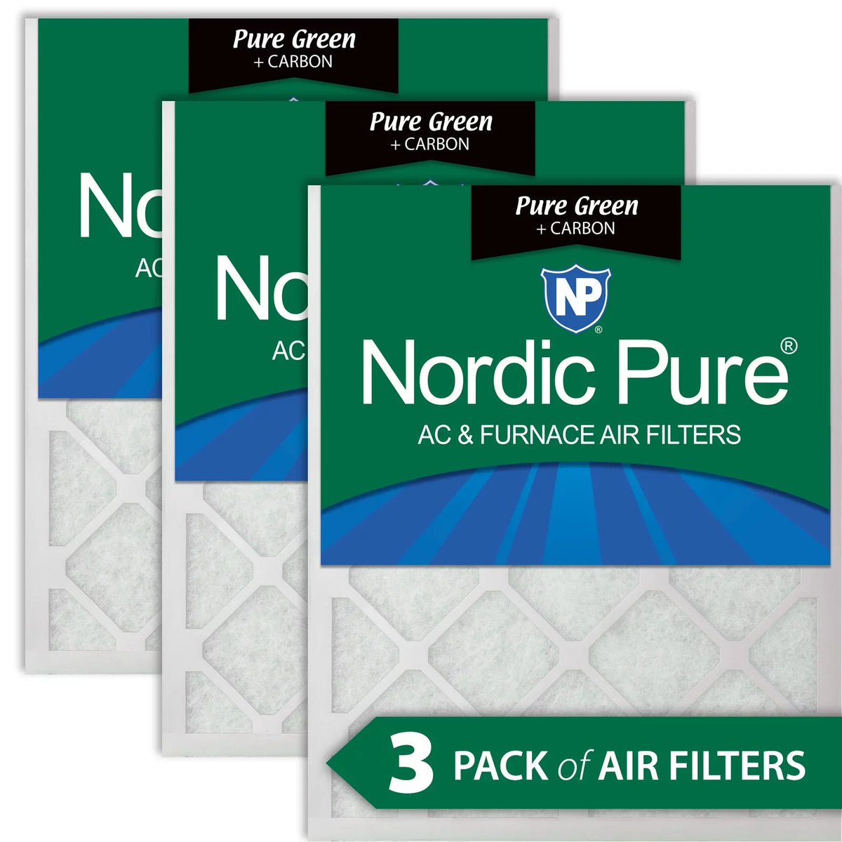 Pure 15x20x1 Pack Eco-Friendly Filters Carbon 3 Green (14_1/2x19_1/2) Plus Air