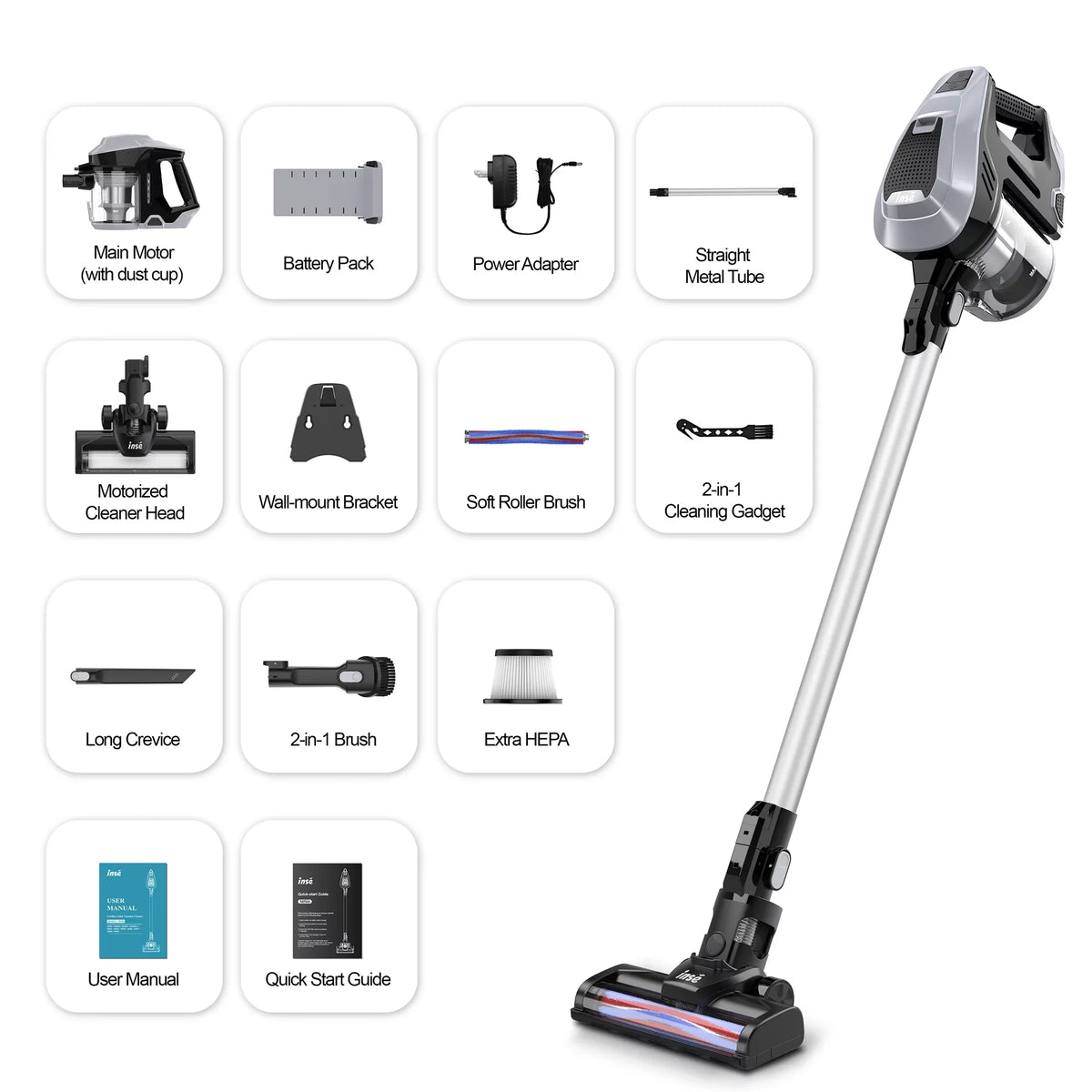 Suction INSE Vacuum Cleaner, Pet 1 Vacuum 15Kpa Runtime, Powerful Handheld 180W Stick for Hair 3 Cleaner, in Carpet Thin 40min Cleaner Floor Hard to Up Cordless Vacuum