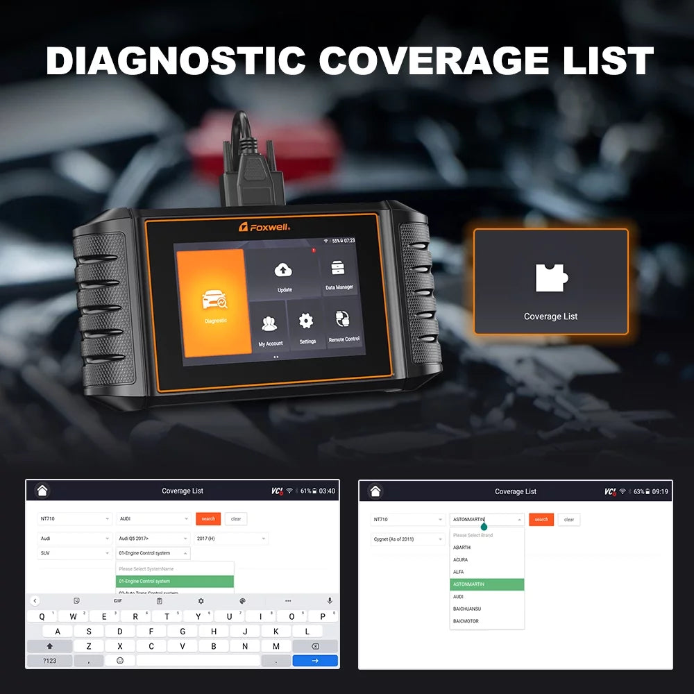 Wireless OBD2 Automotive Auto System Automotive Reader Reset Control Service Scanner Code Bi-Directional Diagnostic Full 30+ Scan Analyzer Car Automotive Scanner Foxwell Tool Scanner NT710 Scanner