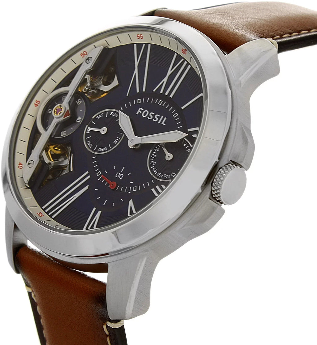 ME1161 Dress Automatic Leather Fossil Men's Silver Grant Watch
