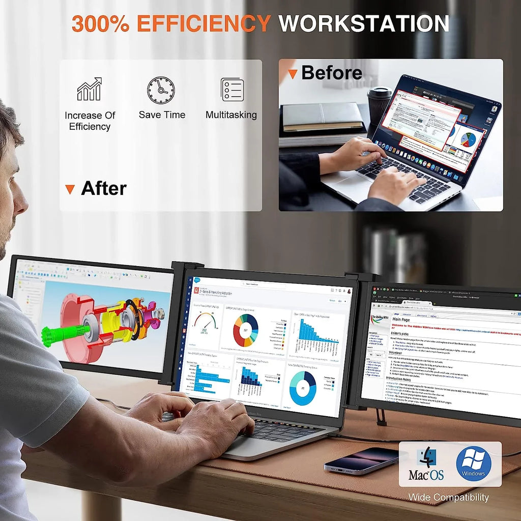 LIMINK Screen Monitor Dual Display Extender for Laptop Monitor Portable Triple S20,15.4"