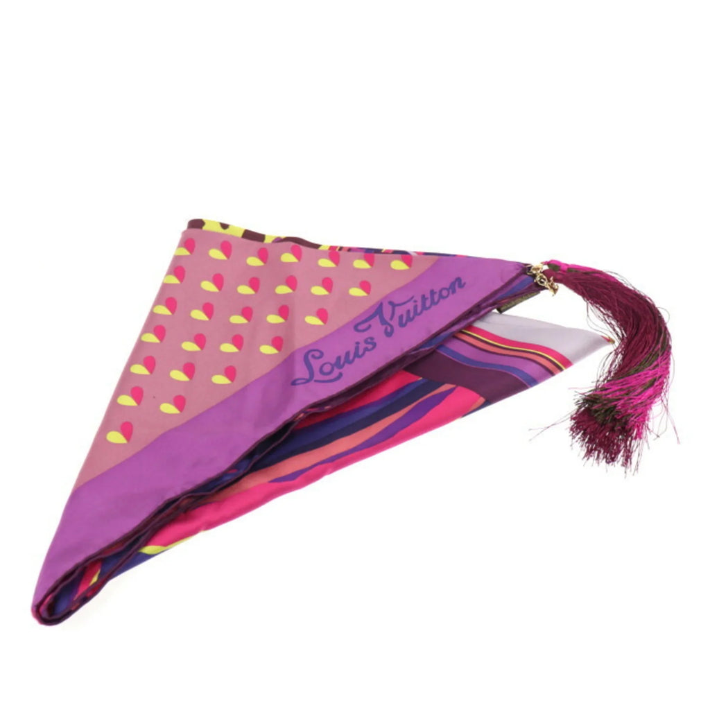 fringed LOUIS Louis (Like silk Vuitton accessories 400505 purple Pre-Owned scarf apparel multicolor VUITTON New)