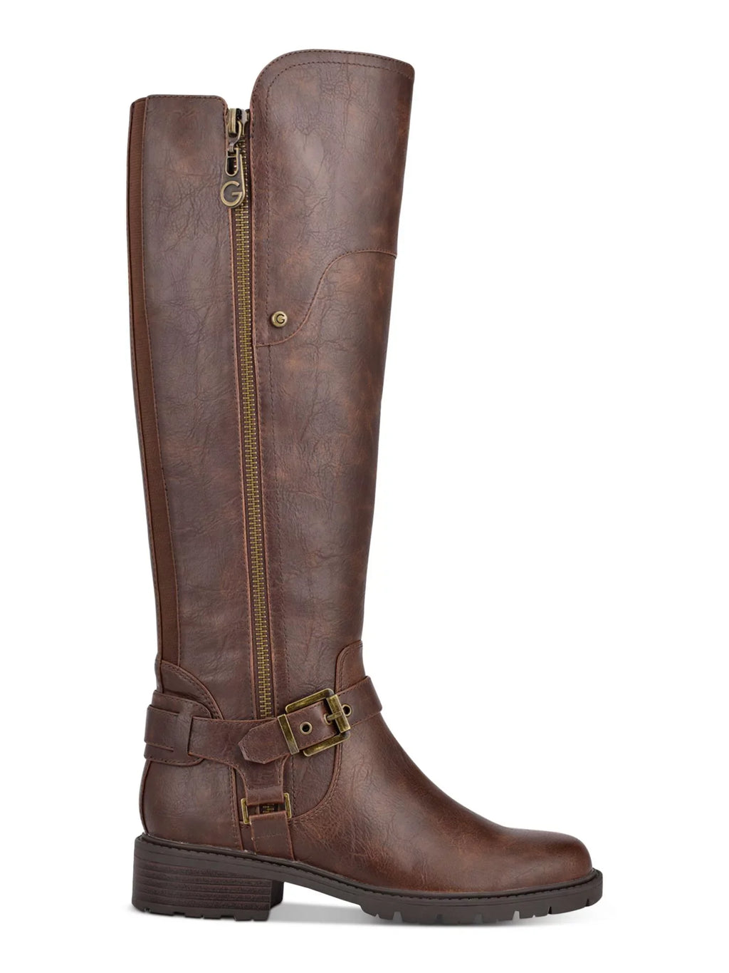 Padded Riding Round Buckle Boot 1/2" Tealin Zip-Up Toe Heel Zipper Accent Accent M Womens Gore Stretch Brown 6 Block Platform GBG