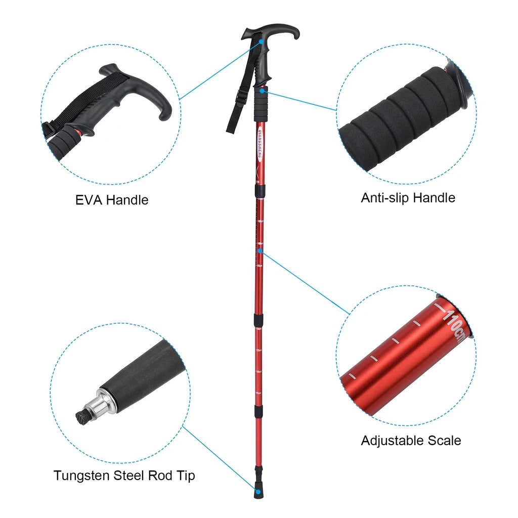 Poles Handle, Uxcell Trekking Hiking 43 Pole Telescopic Red Collapsible T Inch