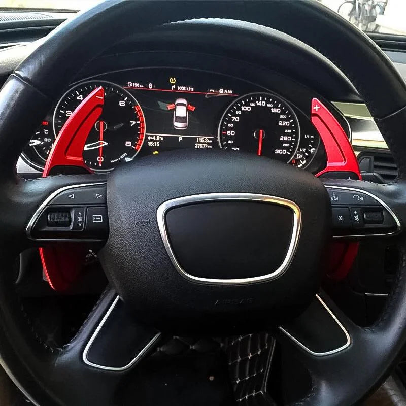 With Wheel Q3 Cover A8 Tech S5 A7 A6 SQ5 RS6 Shifter Q7 A5 S7 Audi (Red) S8 Q5 A3 Compatible Steering Trim, Aluminum RS3 Paddle CNC S6 A4 Xotic S4 Alloy, S3