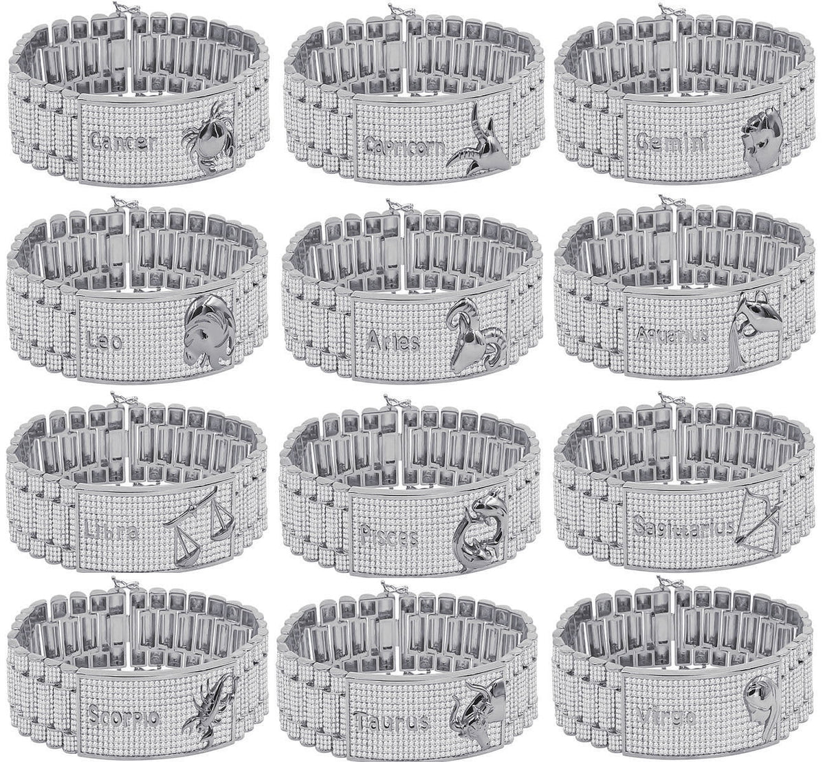 Finish Link White Mens Simulated 14K Diamonds Bracelet Sign Scorpio 8.5'' Gold Zodiac
