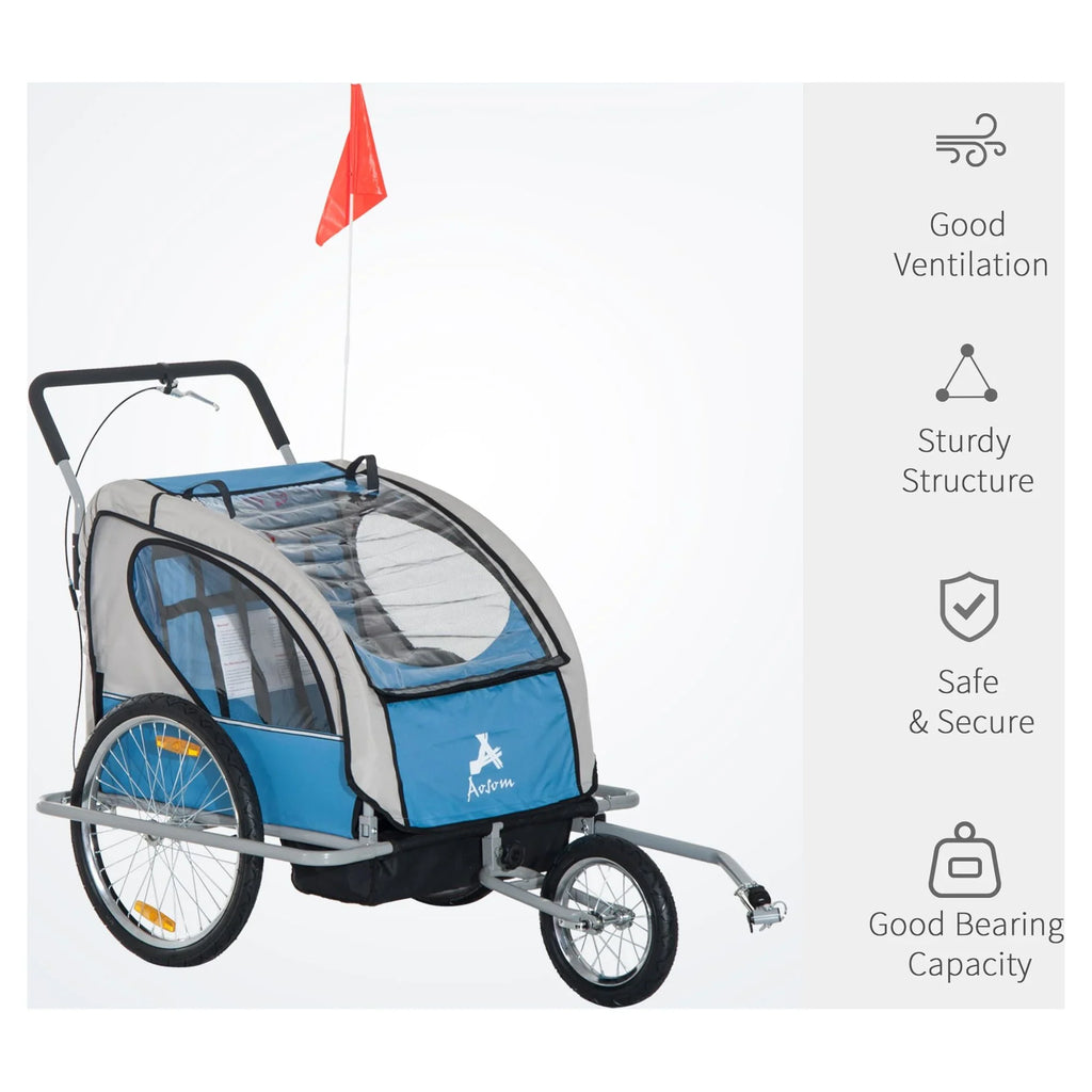 Safety Two-Wheel - Trailer 2 Harnesses 2-In-1 Bicycle Child Double Aosom With Elite Cargo Blue And Jogger
