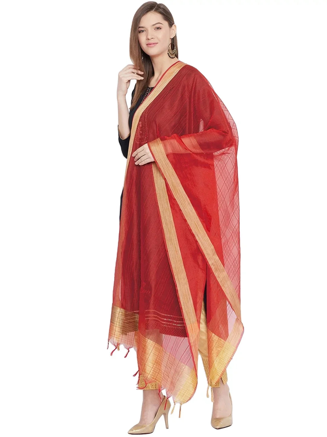 Indian Ethnic Dupatta, eloria Shawl Woman's Stole, Scarf Chunni, Red Plain Wrap