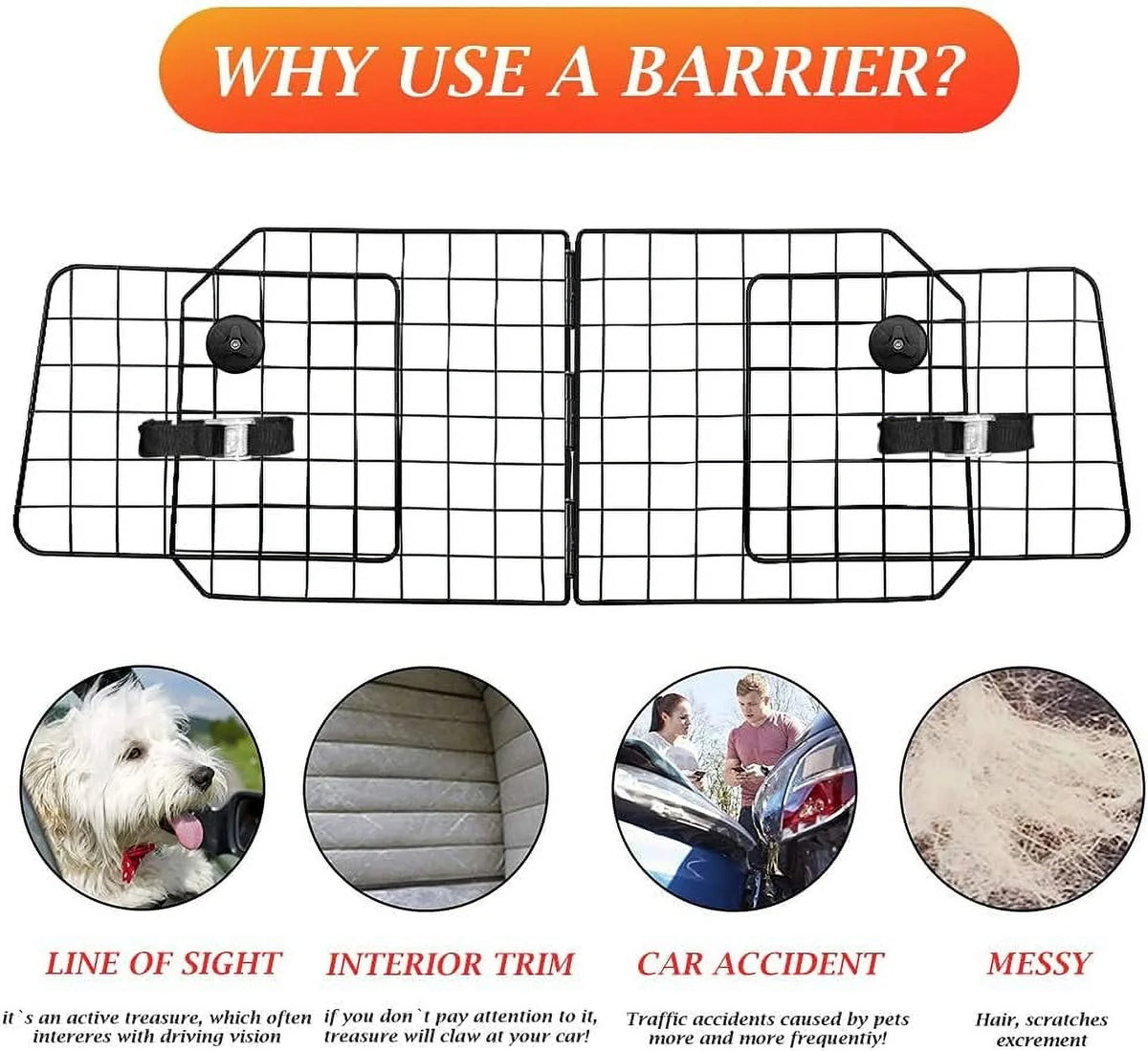 Cars Dog with Duty Mesh for Car Pet Black—Safety in Vehicles, SUV, Barrier Cars Wire Seat Front Dividers Barriers—Heavy Adjustable Fence Travel