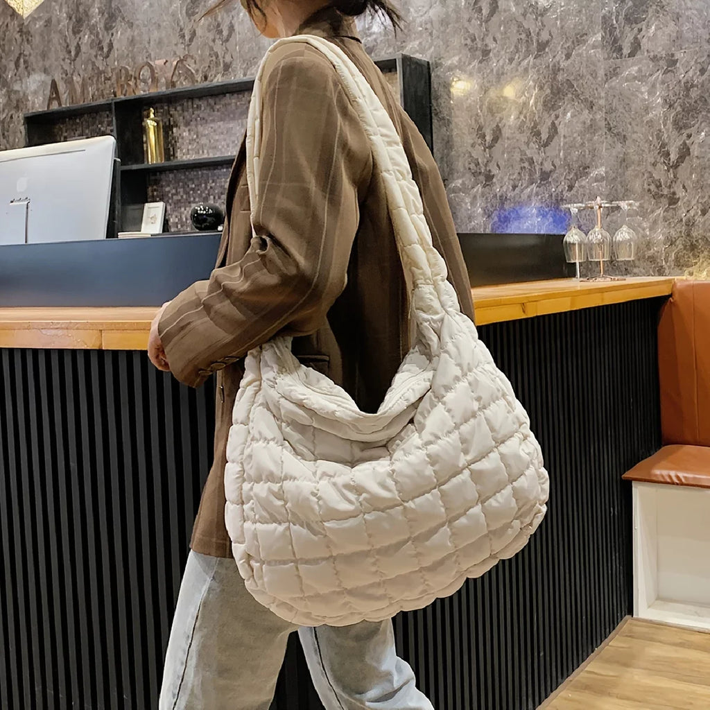 For Crossbody Capacity Argyle Shoulder Junior Hobo Work Large Cotton Quilted Tote Filled Bag Tote, Padded Quilted Bag,