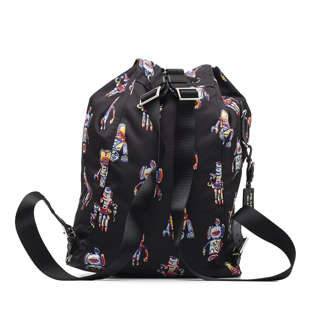 Authenticated Robot Fabric (New Black Prada with Tessuto Pre-Owned Unisex Defects) Nylon Backpack
