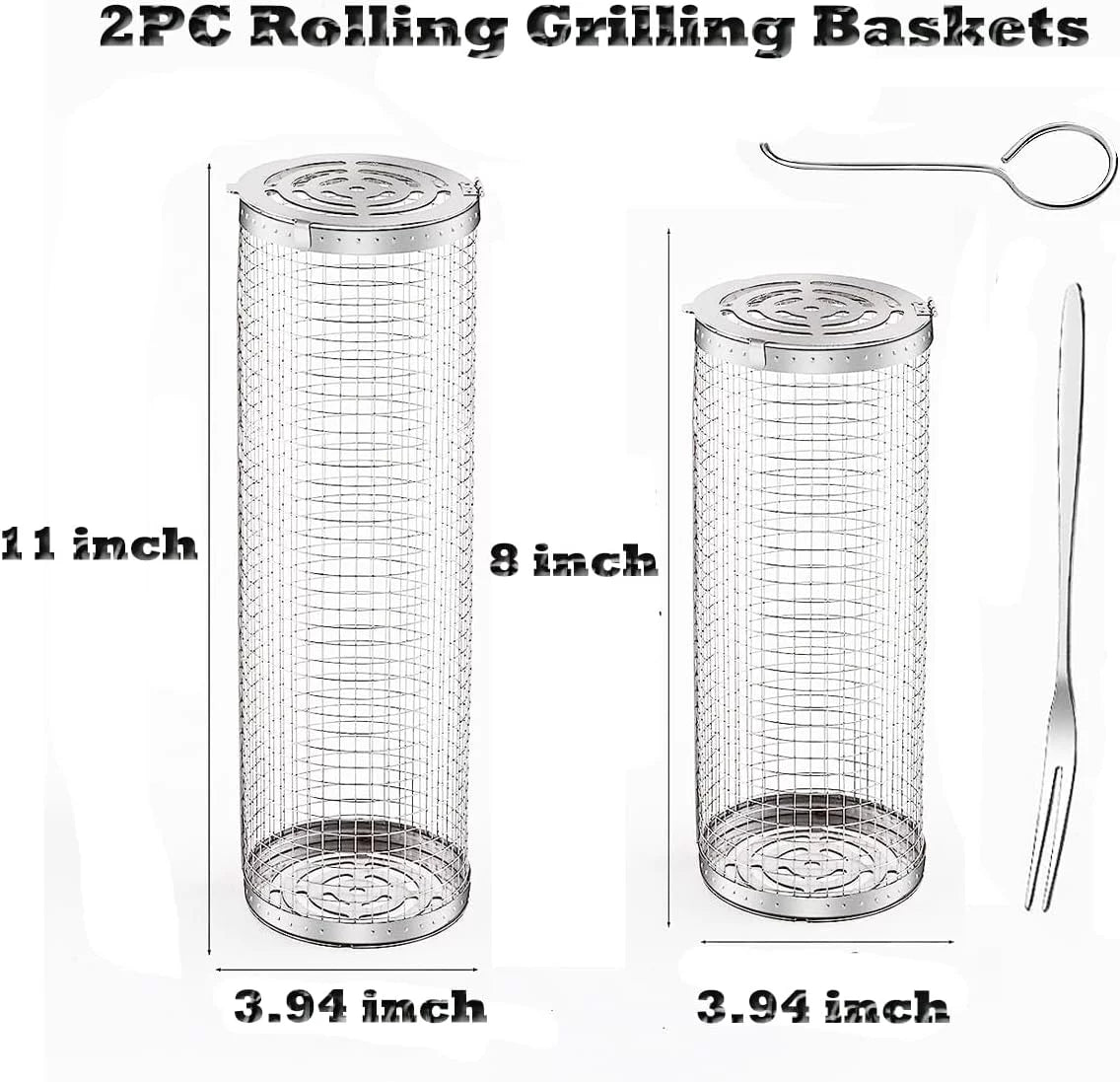 Cooking ，Portable Vegetables, Outdoor Basket BBQ Shrimp, Grilling Grilling BBQ Griller for Accessories 2PC Barbeque Barbecue Basket，Round Rolling Camping Rack Fish,