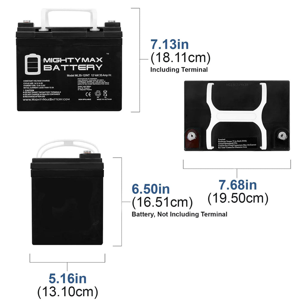 '- Battery 2 for 35AH OD4575 Generac INT Pack 12V Replacement SLA