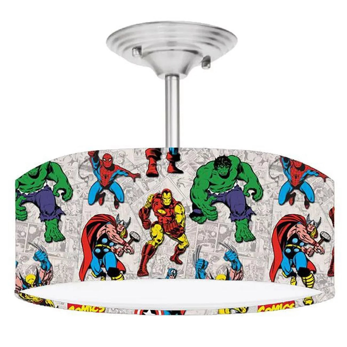 Brushed Fans Fixture DR-0001102 2-Light Cool Avengers Nickel Style Super Hero Drum 888 Marvel LED Lamp