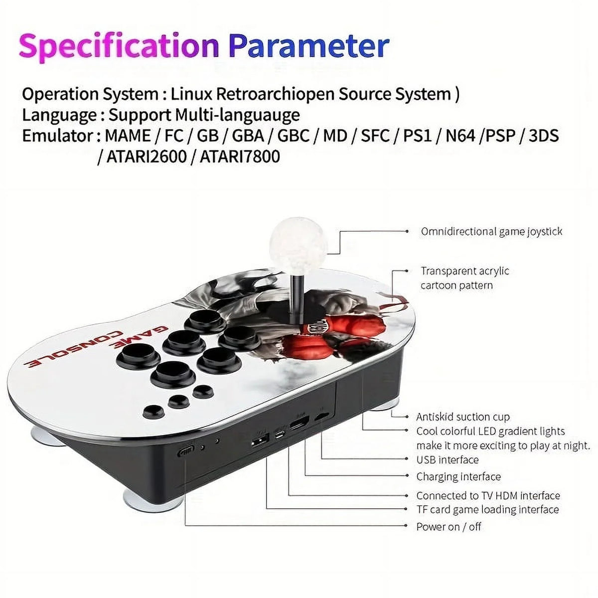 Stick, Wired Console, Game Support Video Wired CPS/GB/GBC/SFC/GBA/MD/PS1/FC TV Game Classic 2-in-1 HD Rocker Monitor Home On Box, Home Game Console Double Controller Game