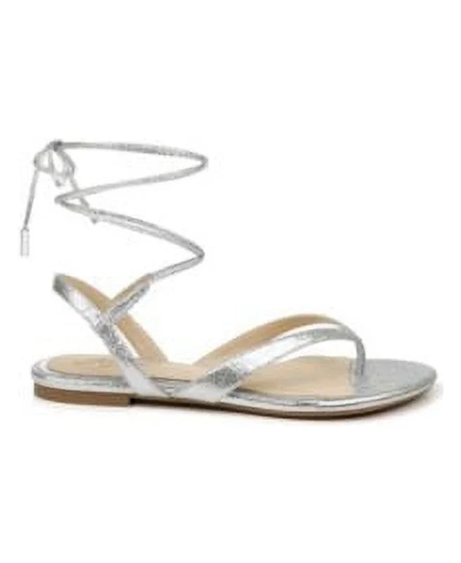 Toe MISCHKA Round Silver Dress Lace-Up Thong Strap Sandals BADGLEY Ankle 8 Nolana Padded Womens