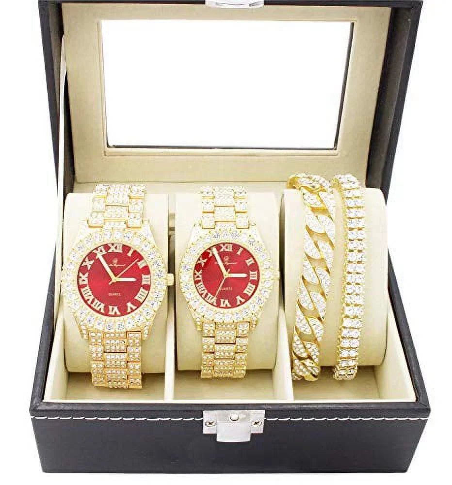 and King His&Hers Set Bling'ed Power to Hop Couples Watch Out The - Flaunt for On ST10325/ST10364 Dance Perfect Off and Hip Floor Queen (ST10327GldRed)
