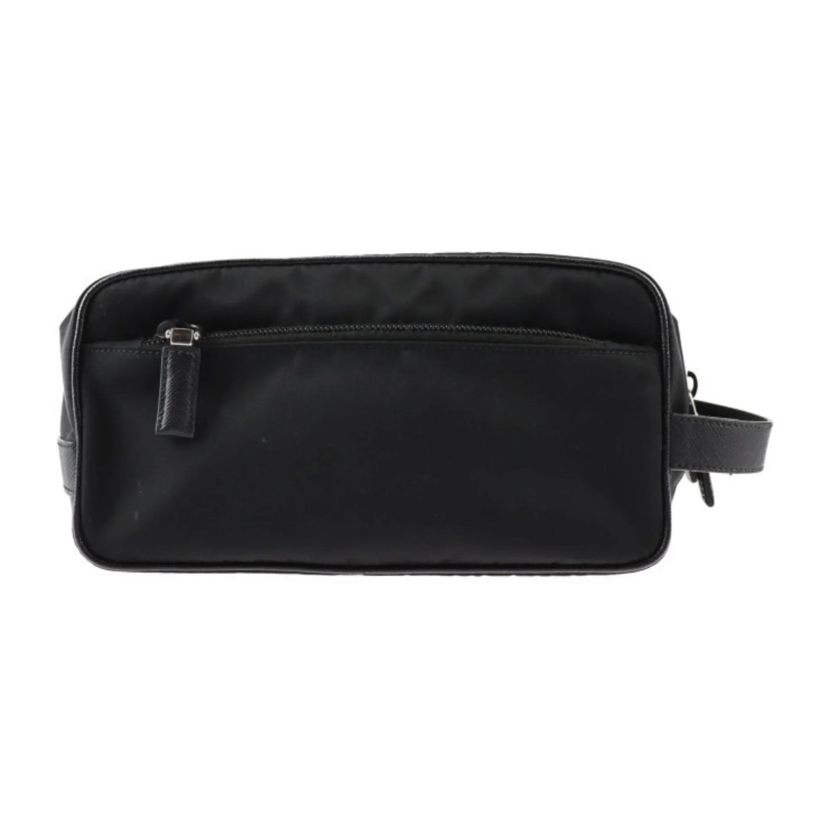 bag black leather 2NA819 (Good) clutch Pre-Owned nylon handbag silver hardware Prada logo second PRADA triangle