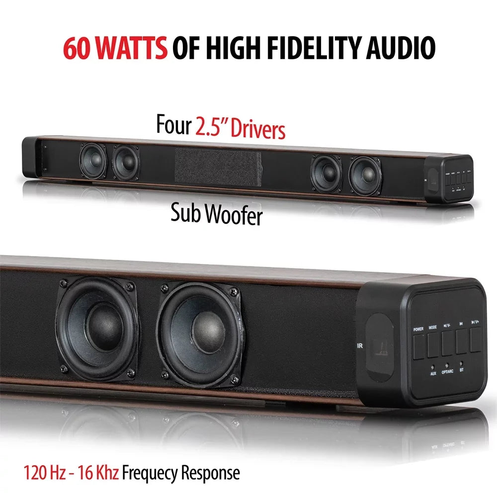 Dual Restored with Soundbar 60W Drivers 2.5 Builtin Deco inch and Gear Four (Refurbished) 2.0 Channel Subwoofers SB200WOD