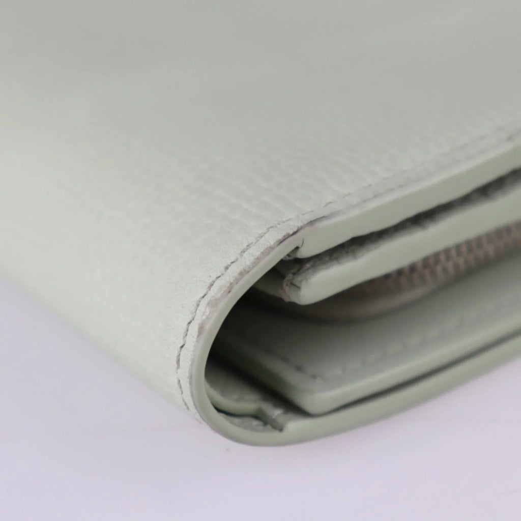 FLAP (Good) Loewe metal Anagram LOEWE L-shaped compact series fittings flap ANAGRAM light silver COMPACT C821L57X01 green Pre-Owned folio WALLET leather wallet fastener