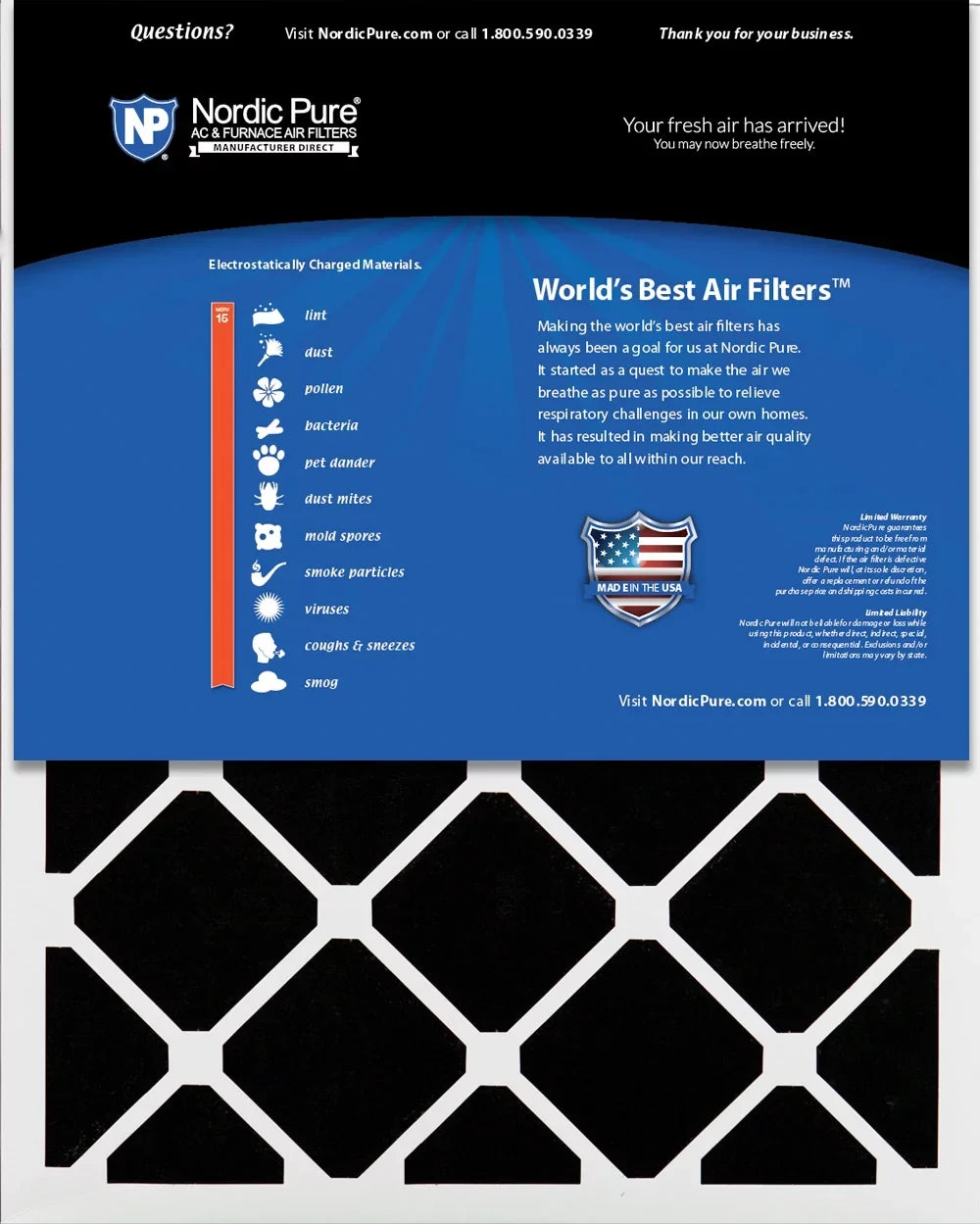Nordic 20x24x4 Pure 15 Carbon Plus (3 Filters MERV Pack Pleated 5/8) 1 Air