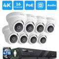 HDD IP 16CH 24/7 System, 8MP PoE with Camera NVR Commercial AI-Human-Detection, 2-Storage-Bay Audio, 8pcs Cameras Security for ONWOTE with 4K Channel 4TB 8MP PoE Recording, 16 Wired 4K