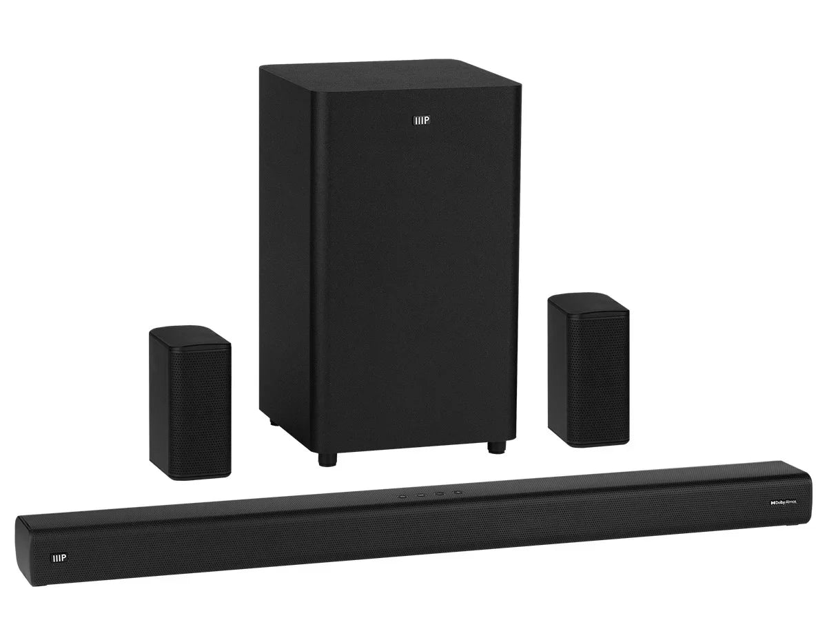with Soundbar Inputs, Speakers, Atmos SB-600 Remote Wireless Subwoofer Monoprice Coax, Wireless eArc, 5.1.2 Toslink, & Bluetooth, Dolby HDMI Satellite