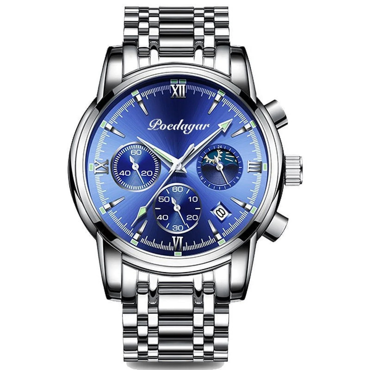 Male POEDAGAR Watch Clock Fashion Wristwatch Brand Mens Luxury Sport Waterproof Blue Quartz Leather Watches Top Casual