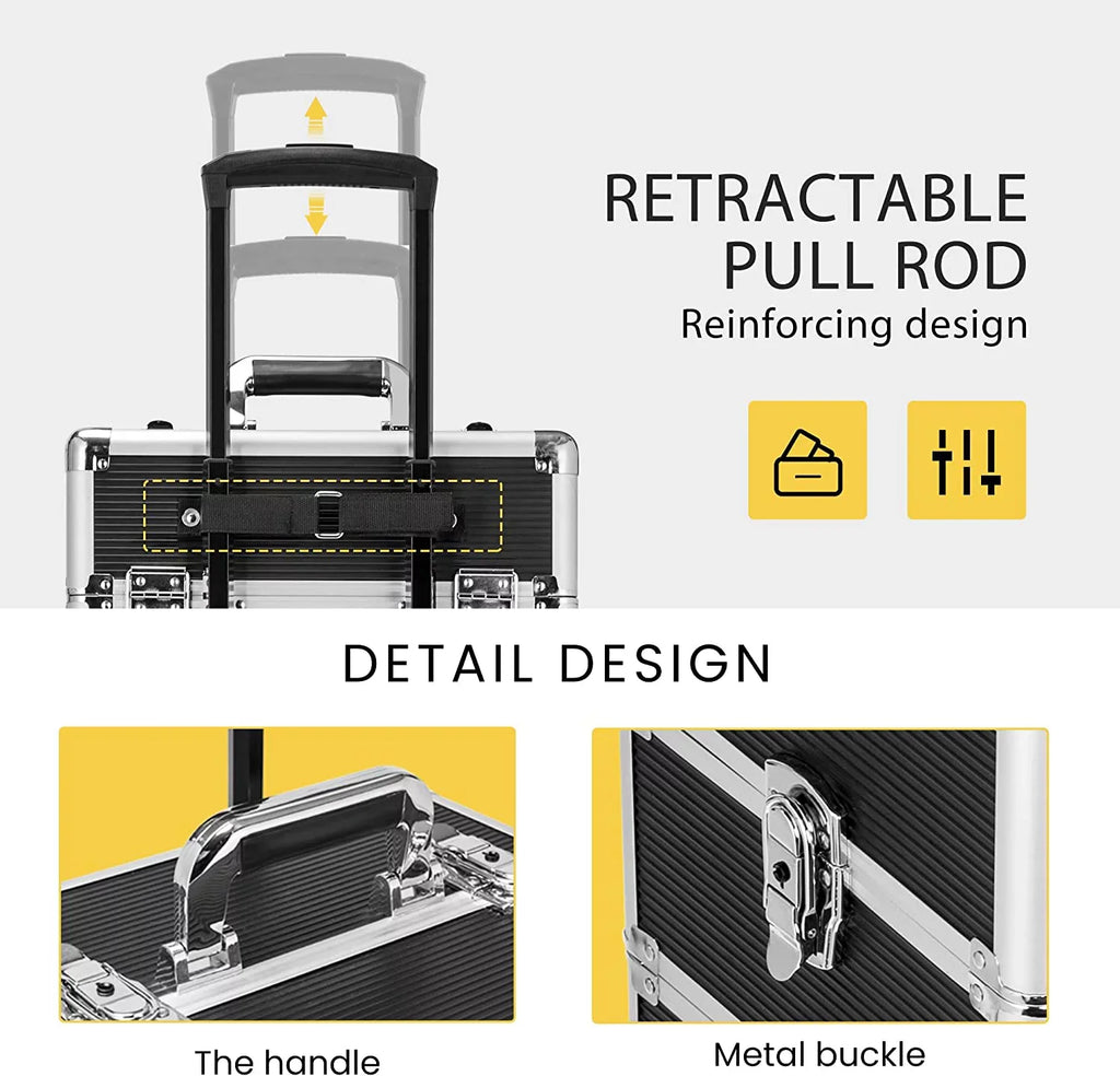 Makeup Straps Rolling Box Shoulder 1 2 Train Professional Case VIVOHOME in are Cosmetic Keys Aluminum not with Black(Cosmetic 4 Organizer Trolley included)