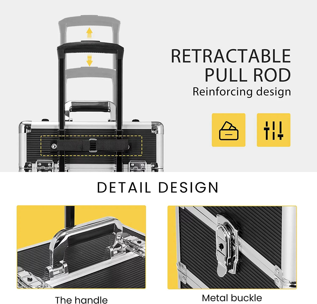 Makeup Straps Rolling Box Shoulder 1 2 Train Professional Case VIVOHOME in are Cosmetic Keys Aluminum not with Black(Cosmetic 4 Organizer Trolley included)