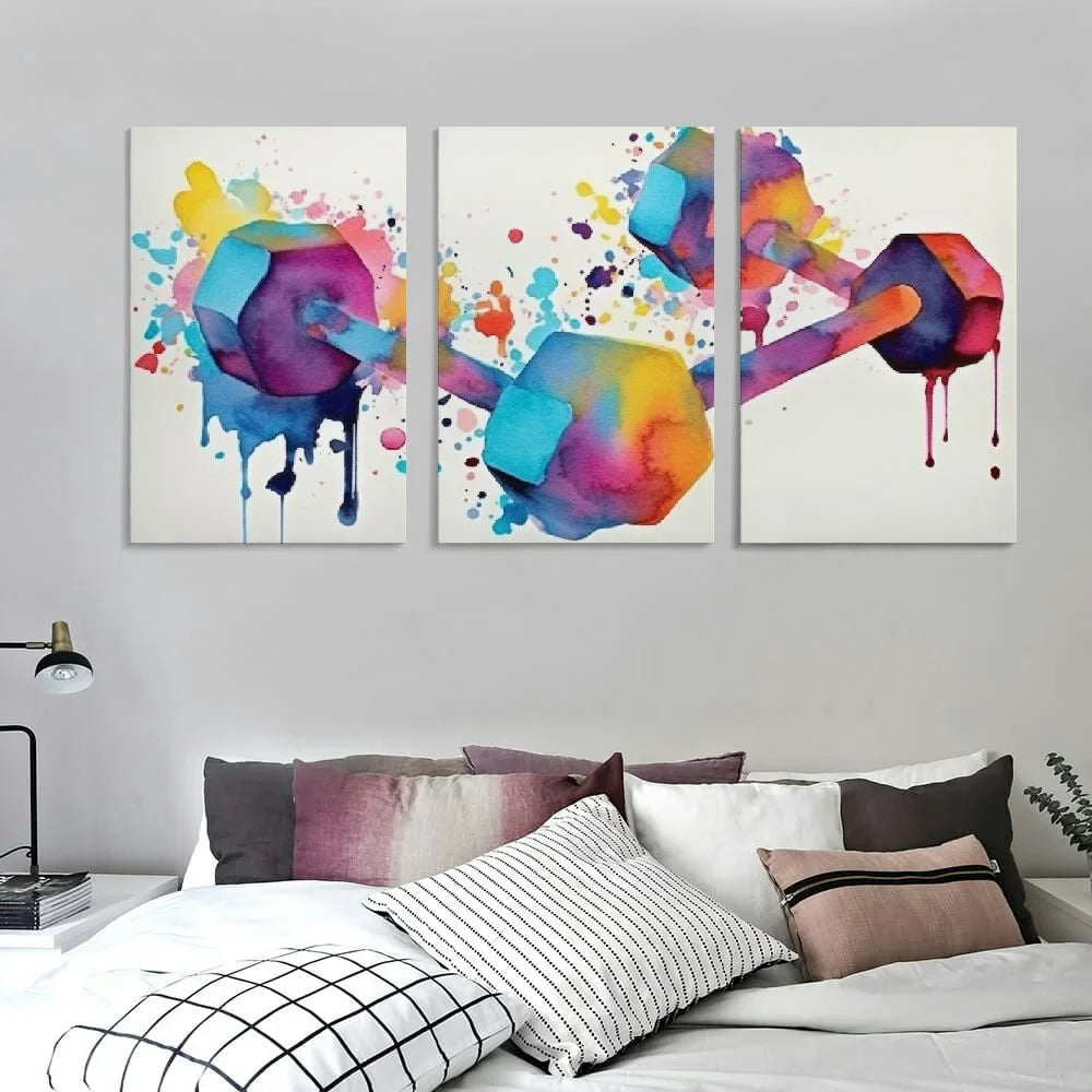 YIKUMA Printable Dumbbells Panels 12''x16''X3 Art Watercolor Digital Canvas art Art canvas Modern Workout Poster for 12x16x3pcs poster Two Gym living abstract medical wall Sport Download room Wall Art