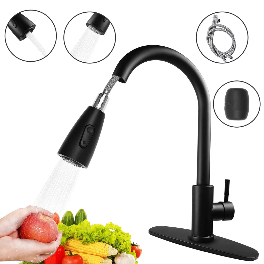 Deck Kitchen Kitchen RV, Commercial Modern Plate, Kitchen, Bar, with Silver High Kitchen with Arc Pull Single Sprayer, Faucets Stainless Down Steel Faucet Faucet for Handle Sink