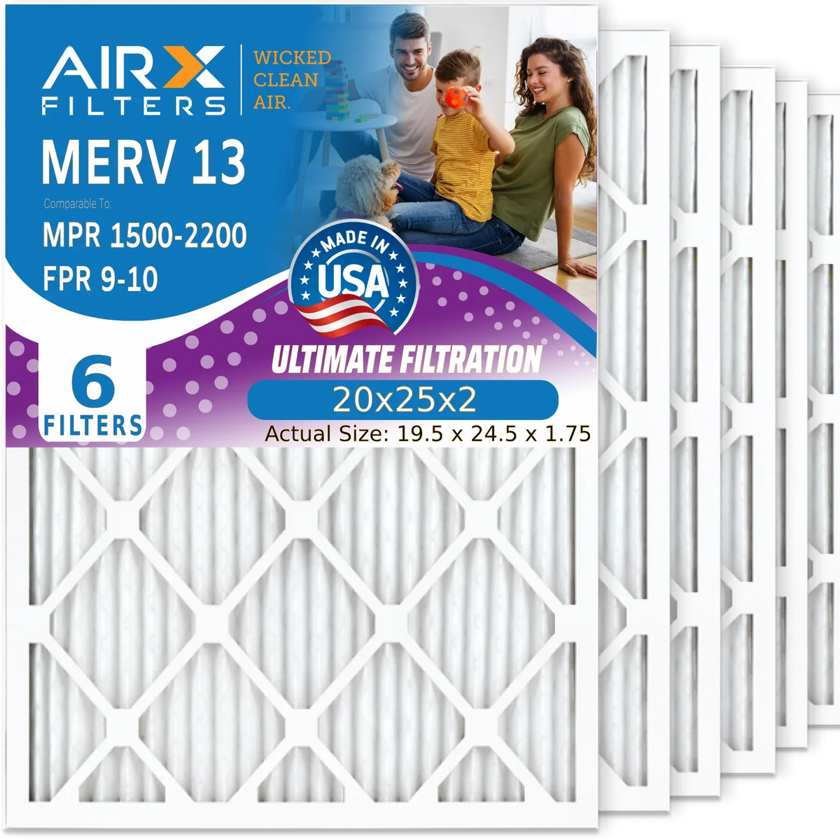 Conditioner Electrostatic USA Made Premium FPR WICKED Filter 20x25x2 FILTERS Comparable CLEAN 2200 Furnace 20x25x2 Pleated 1500 AIRX Air MERV - Pack AC 9 MPR by Filters Filter 6 & AIR. Air HVAC to 13