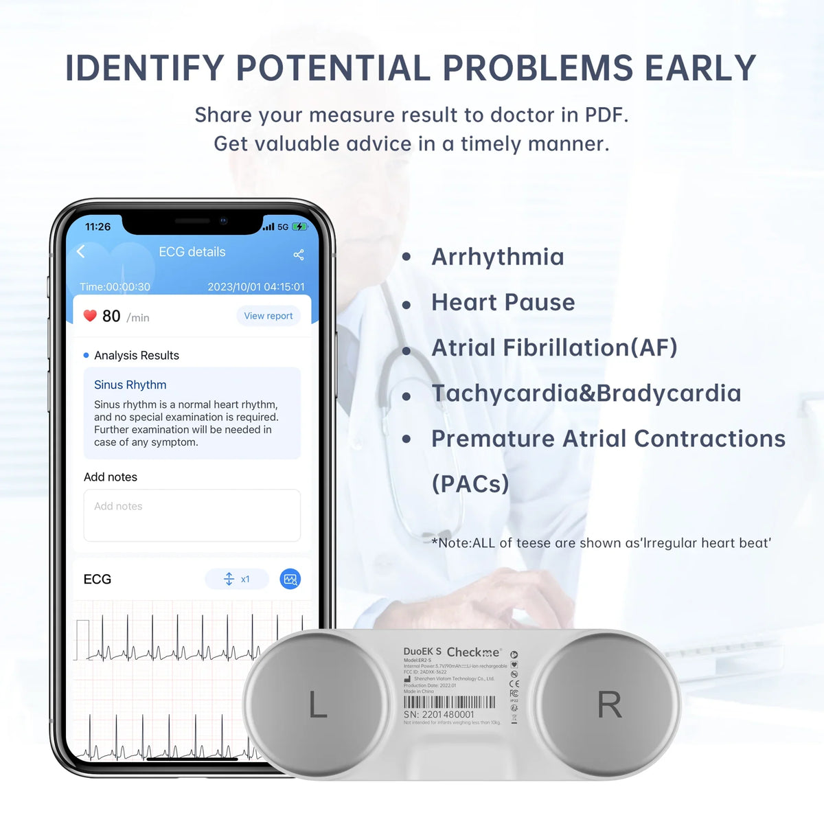 APP Wellue Measurement,Unlimited EKG Display,Handheld Monitor Screen Home with Heart with Storage Monitor Free Rate Tracker Personal Heart Bluetooth ECG Use,30s-5mins for