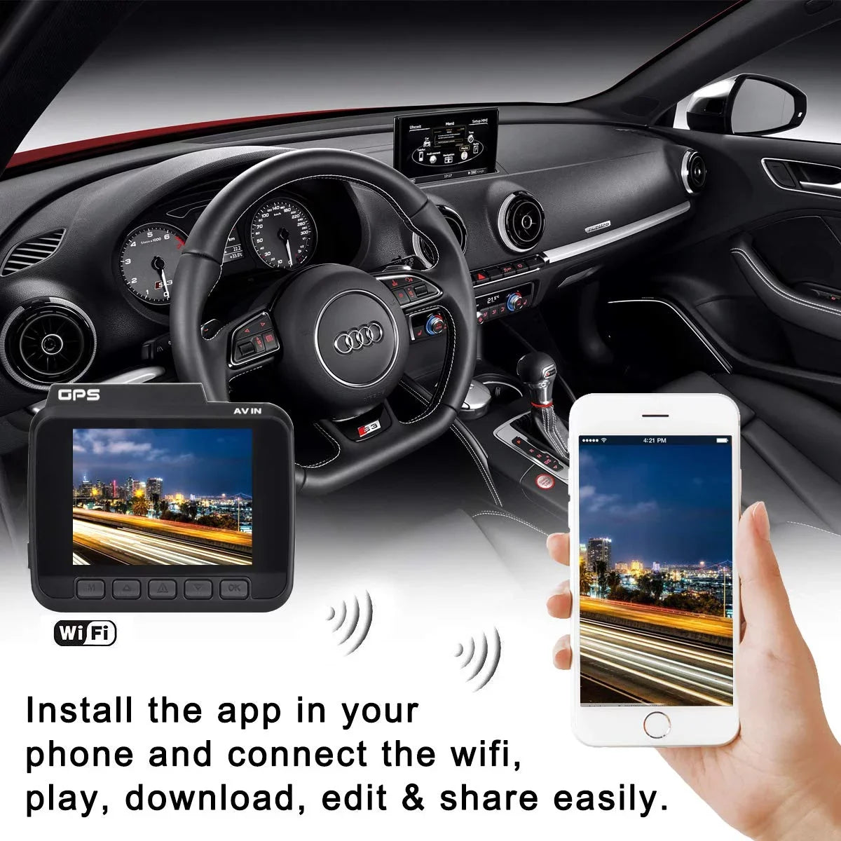 App Cam, G-Sensor, Record, Loop 2160P Motion WDR, Novatek Cam Car Dashboard Iseebiz Detect, Chip, 24FPS View, Parking Dash Wide Mode Built-in GPS, WiFi 150° Driving Angle, Recorder