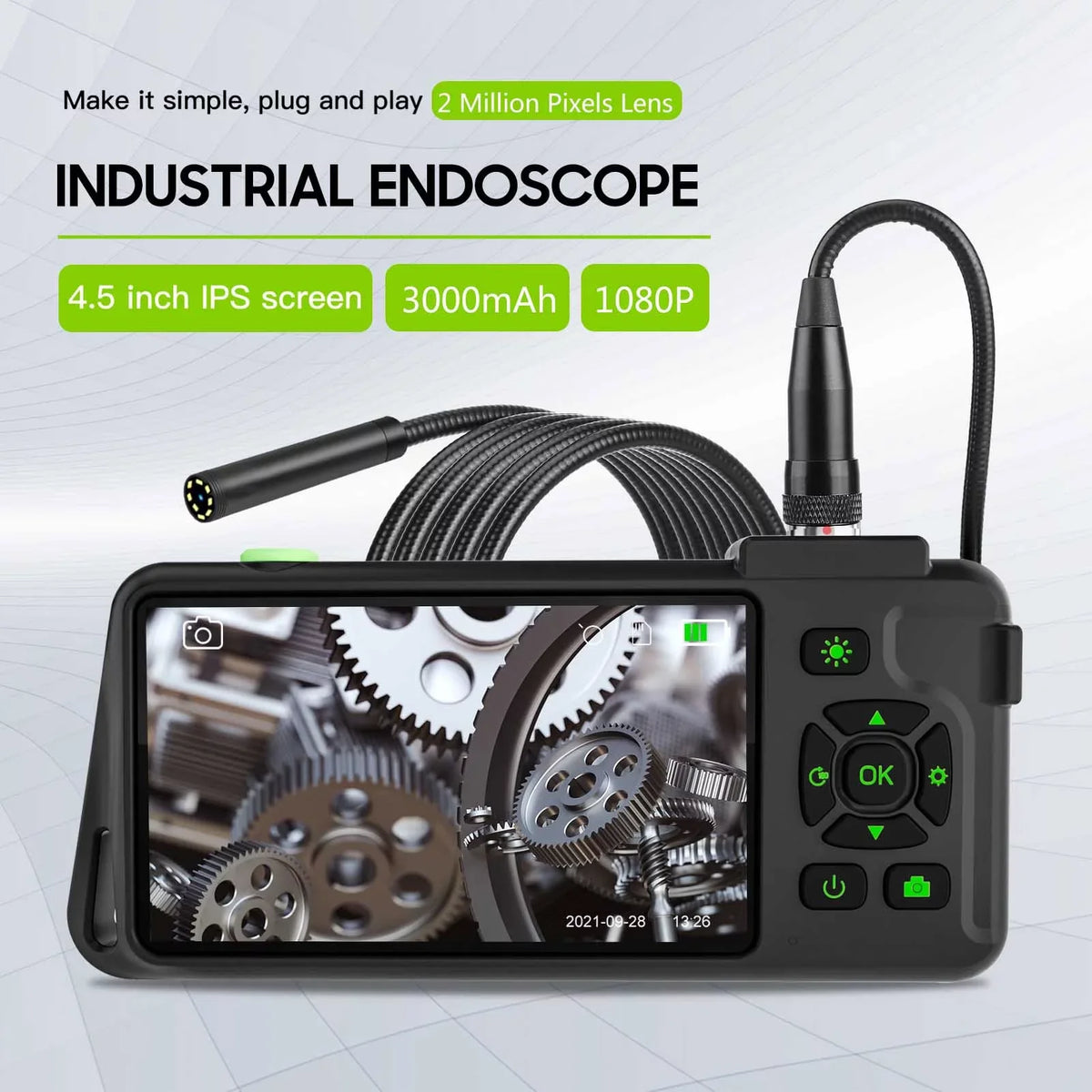 Photos Videos with Inspection Borescope 2 Industrial Color for 4.5-inch Display IPS Pixels 8 with with Docooler TF IP67 Waterproof 1080P Maintenance Million Slot Snake