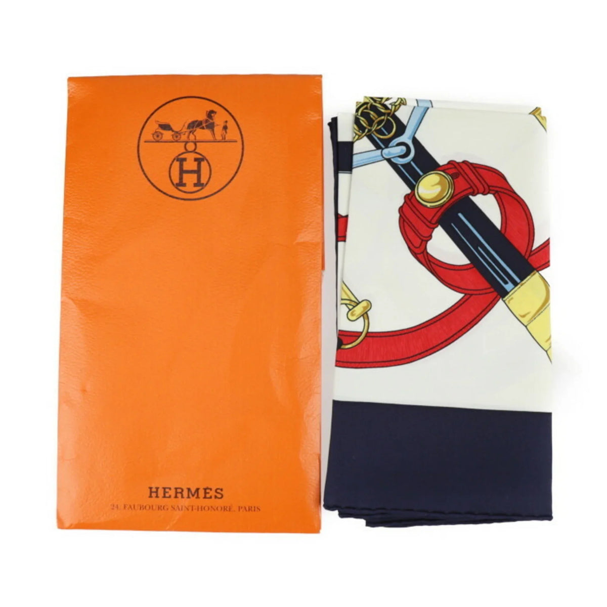 Spurs d’or (Like Carre90 Scarf Blue Eperon Pre-Owned Multicolor Silk Golden New) HERMES