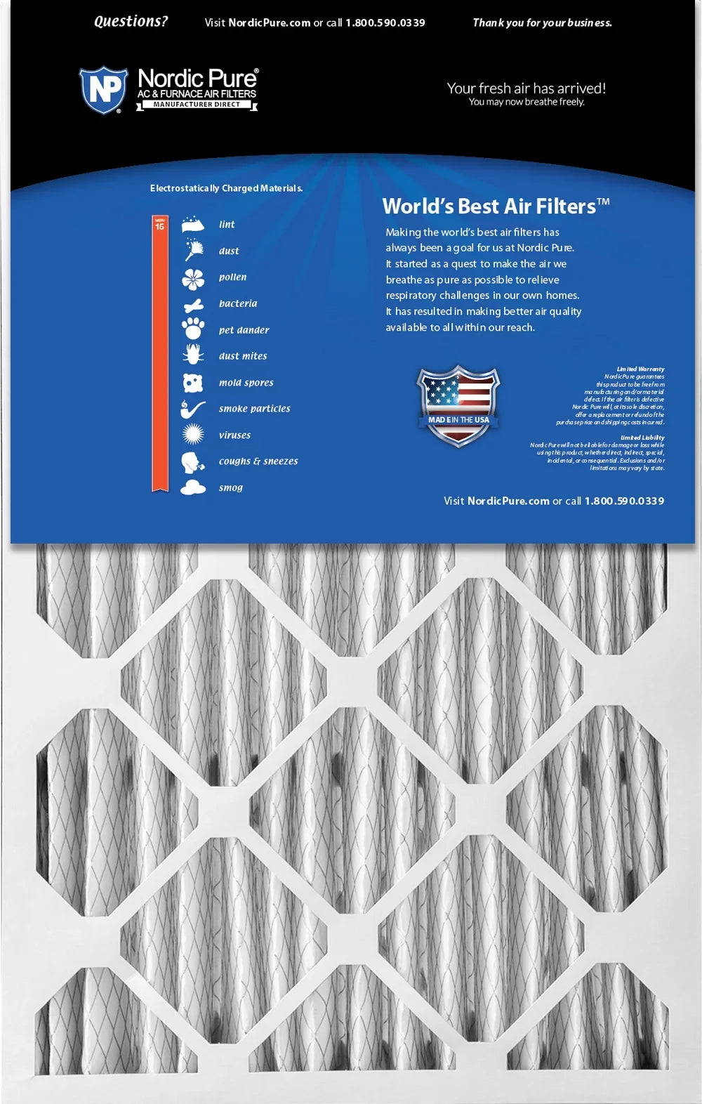 2 Pack Replacement 15 MERV Filters 16x25x5 (4 3/8) Air Honeywell/Lennox