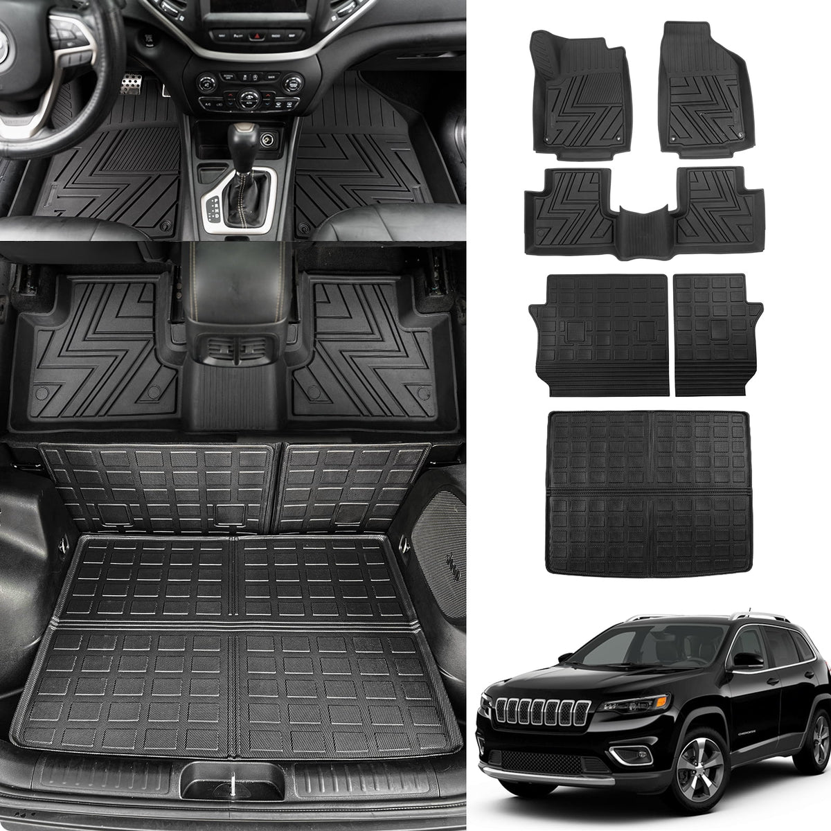 Compatible Accessories (Trunk Trunk Liner 2019-2023 Cover with Floor Weather Mat+Backrest TPE Mats+Floor Seat Cherokee All Mat Mats) Back Protector Cargo Cherokee Jeep Mats 2022