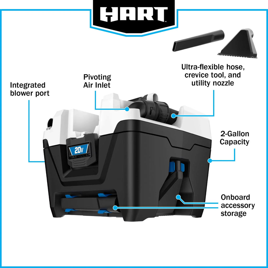 (1) 4.0Ah HART Kit 2-Gallon 20-Volt Wet/Dry Battery 20-Volt Ion Lithium- Cordless Vacuum