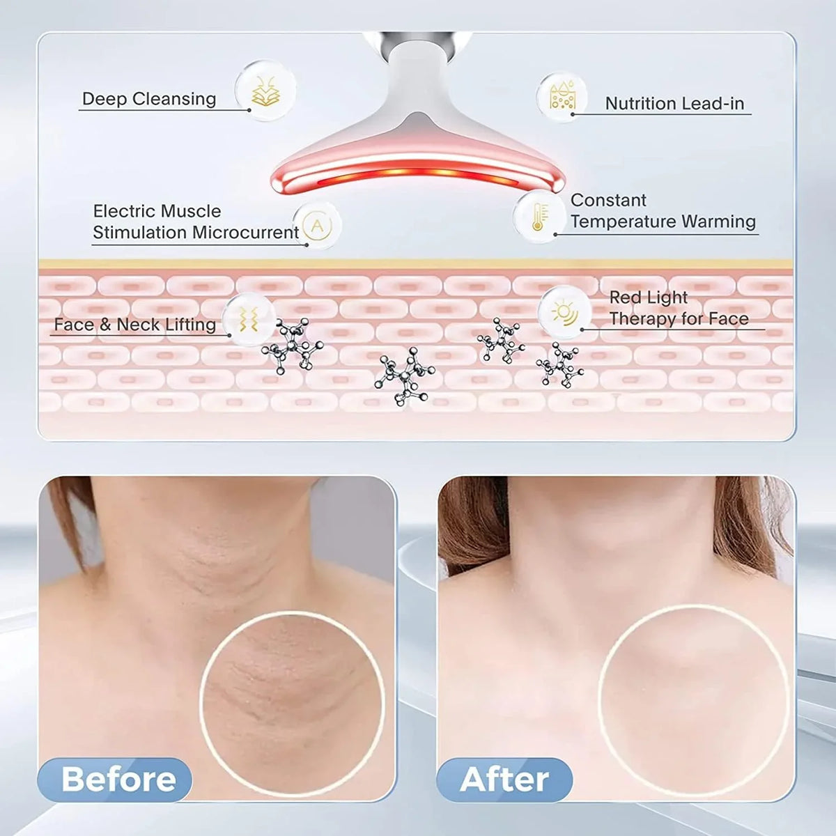 Deplux Therapy & Device, Color Beauty 7 Face Rejuvenation Glossy for Red Face Neck Neck Skin Face, Device, for Tightening White