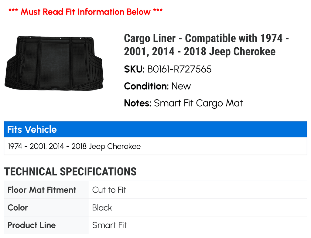 '- 1996 Compatible - Cherokee 2018 Liner 1988 1990 1974 1987 1998 1982 1986 1983 1991 1975 - 1977 Cargo 1997 Jeep 1980 1984 with 1995 2014 1978 1994 1993 1999 1985 1979 1989 1992 1981 1976 2001,