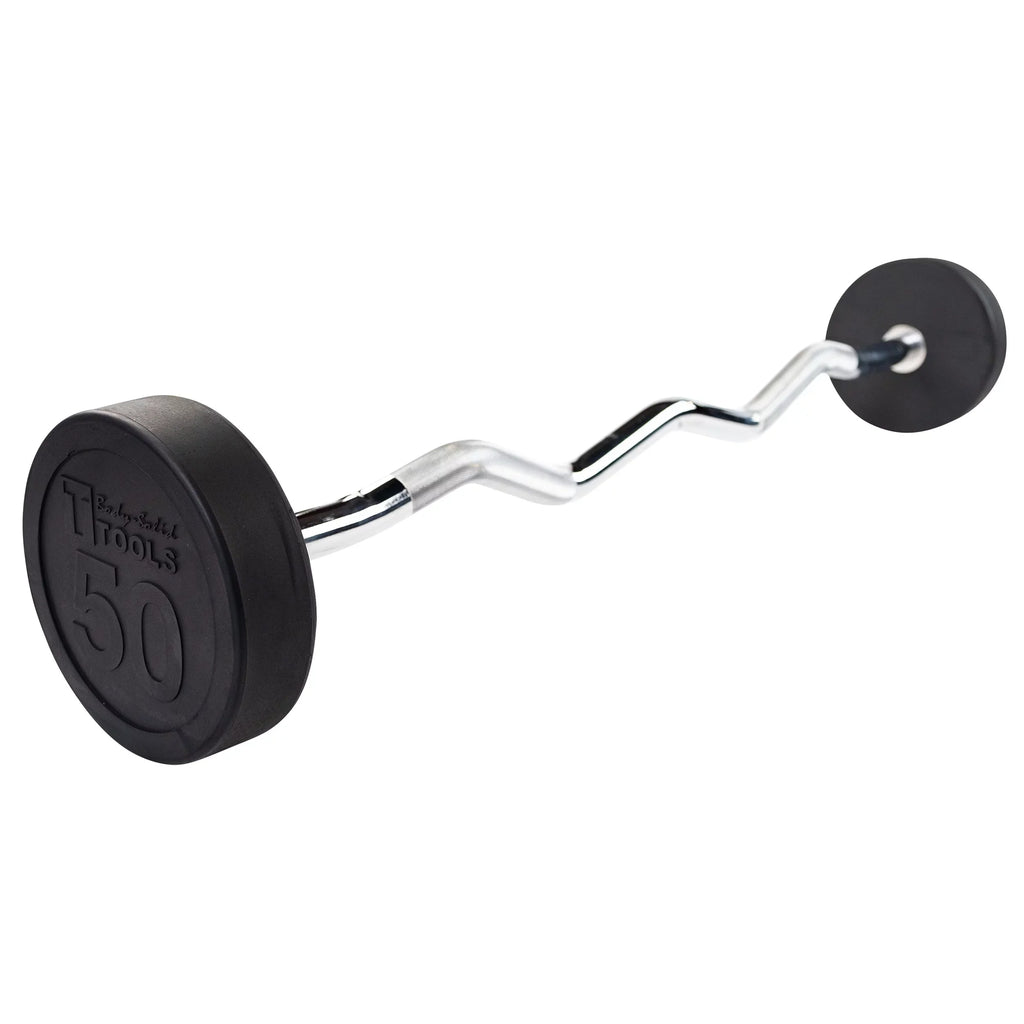 Solid - Curl Fixed Barbell, Body Coated SBZ50 Rubber 50lb Tools