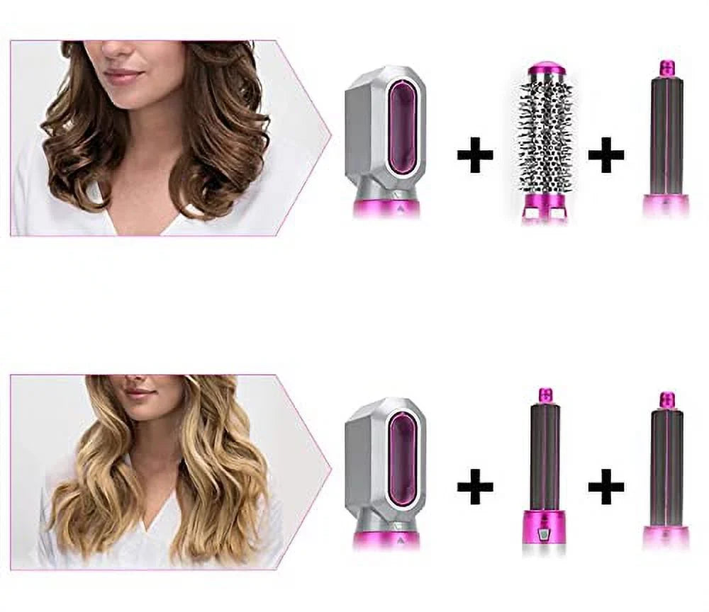 Color: PinkGold Dryer Hair with Heads 5-in-1 Automatic Dryer - Brush Brush Blow Straightening Electric Negative and Brush Styler Curling for - Hair Styling, Detachable Ionic