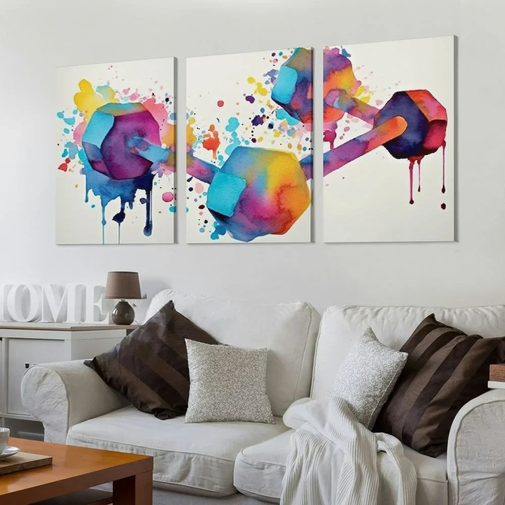 YIKUMA Printable Dumbbells Panels 12''x16''X3 Art Watercolor Digital Canvas art Art canvas Modern Workout Poster for 12x16x3pcs poster Two Gym living abstract medical wall Sport Download room Wall Art