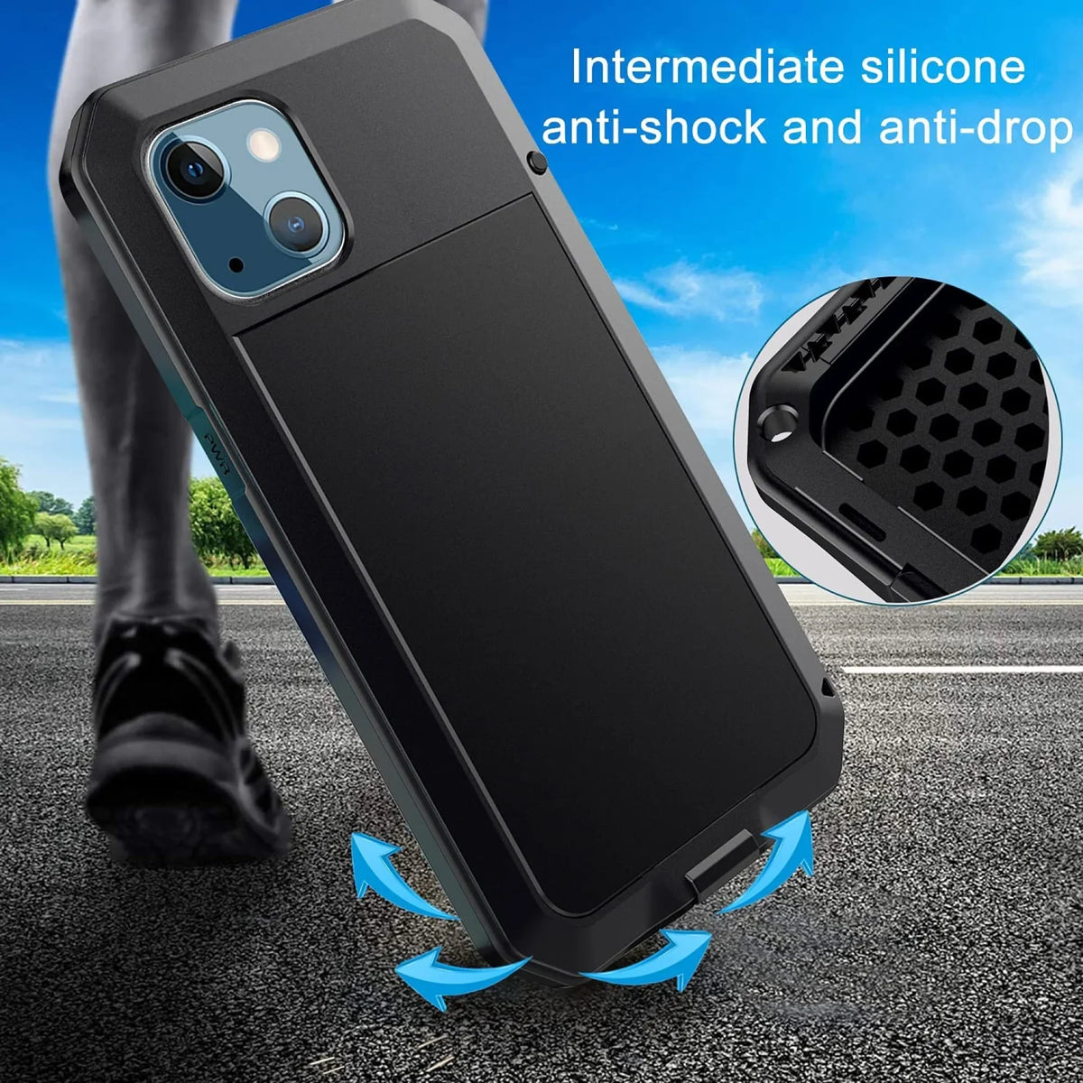 Rugged Resistant Shockproof Outdoor Grade Aluminum iPhone Heavy Travel Duty Scratch 13 Protection, Pro Military Metal Case and Gorilla Max Glass (Silver)